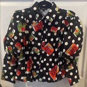CQ by CQ Original Polka Dot & soup cans puffy sleeves Colorful Print blouse smal